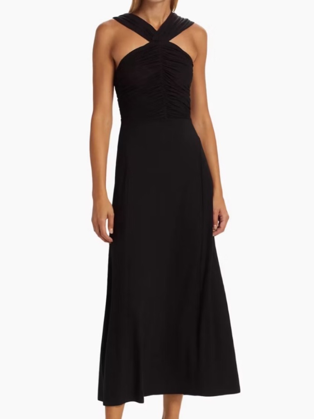 Favorite Daughter Black Cross-Halter Ruched Bodice Maxi Dress